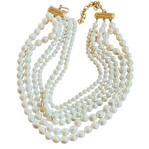 VTG Carolee Signed bib Necklace baroque Pearl multi 6 rows Regal statement 18"